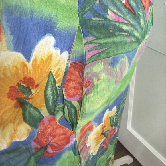 Jams World Dress Womens Medium Tropical Floral Hawaiian Midi Pockets Y2K Vtg - Picture 8 of 10